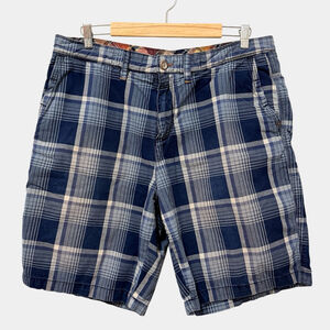 Tommy Bahama Plaid Shorts Mens 36 Blue Cotton Flat Front Casual Summer